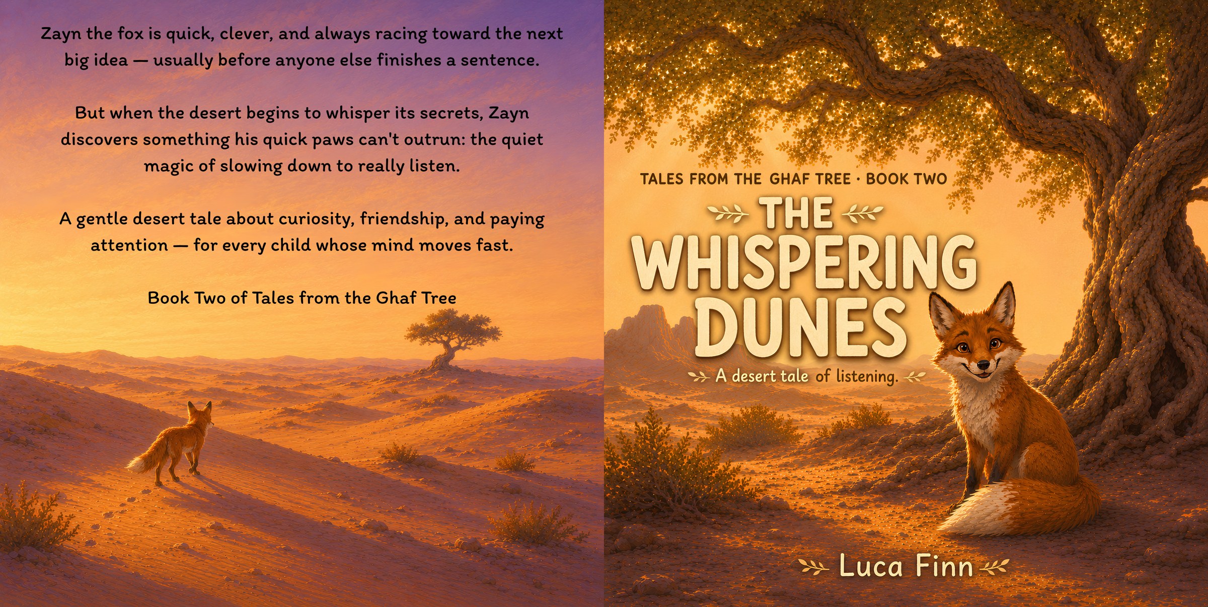 The Whispering Dunes front cover with Zayn the fox