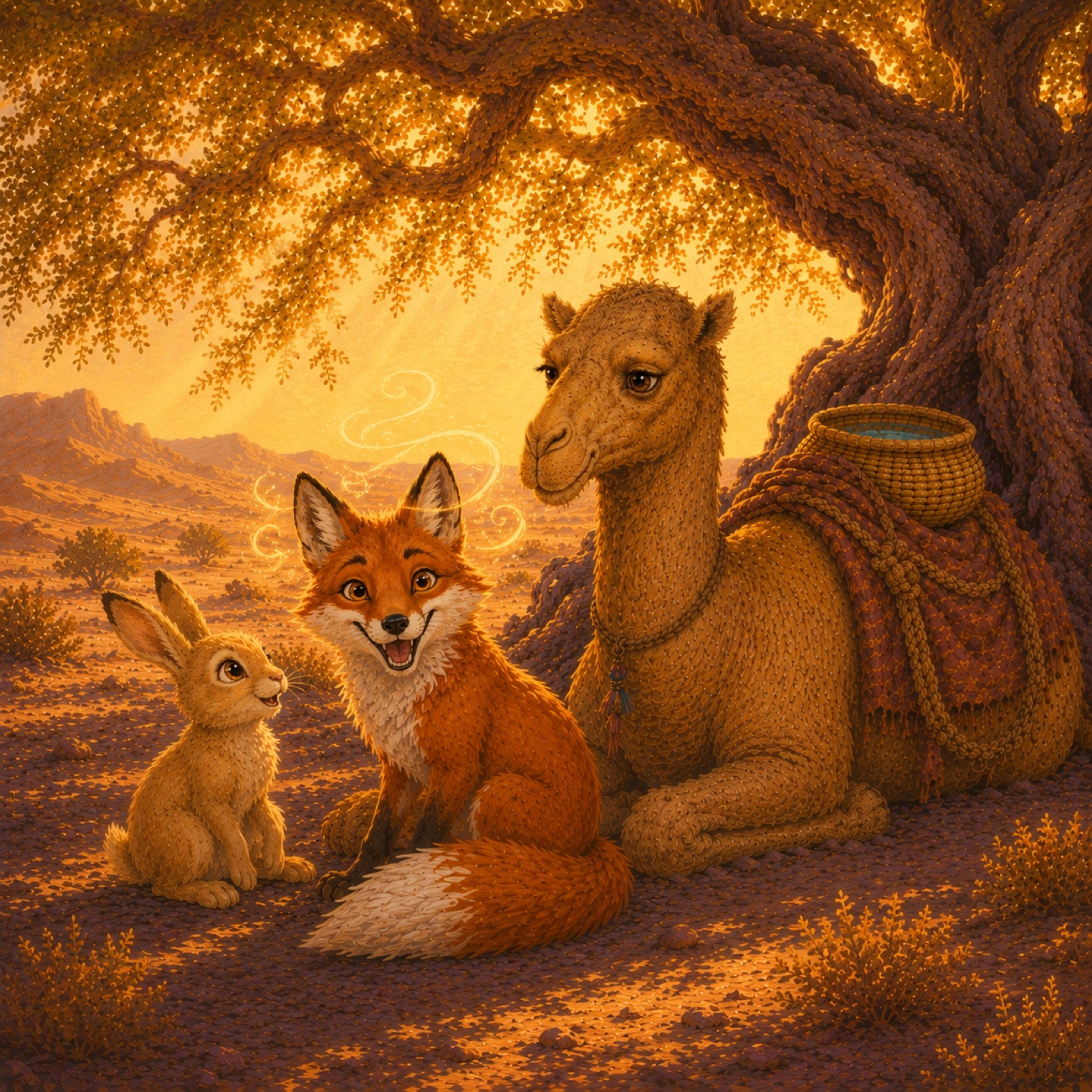 Sami, Zayn and Dana sharing the shade of the ghaf tree
